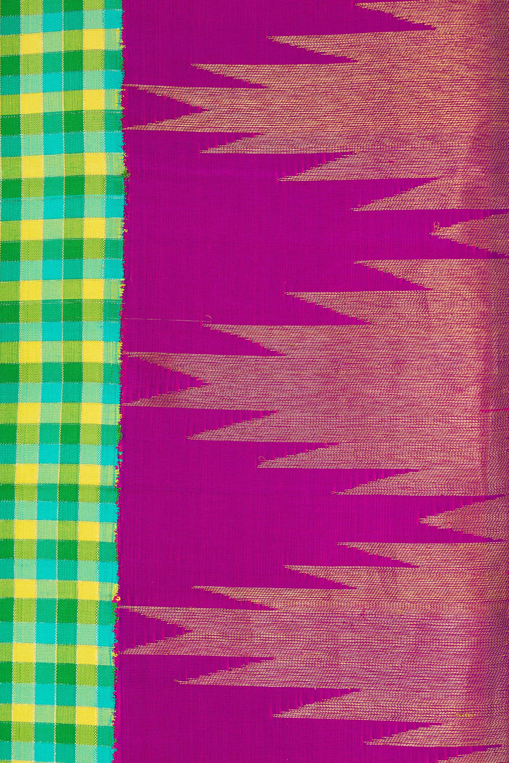 Border image of Green Dual Tone Kanjivaram Silk Saree with Checked design on the body and Temple Border. 