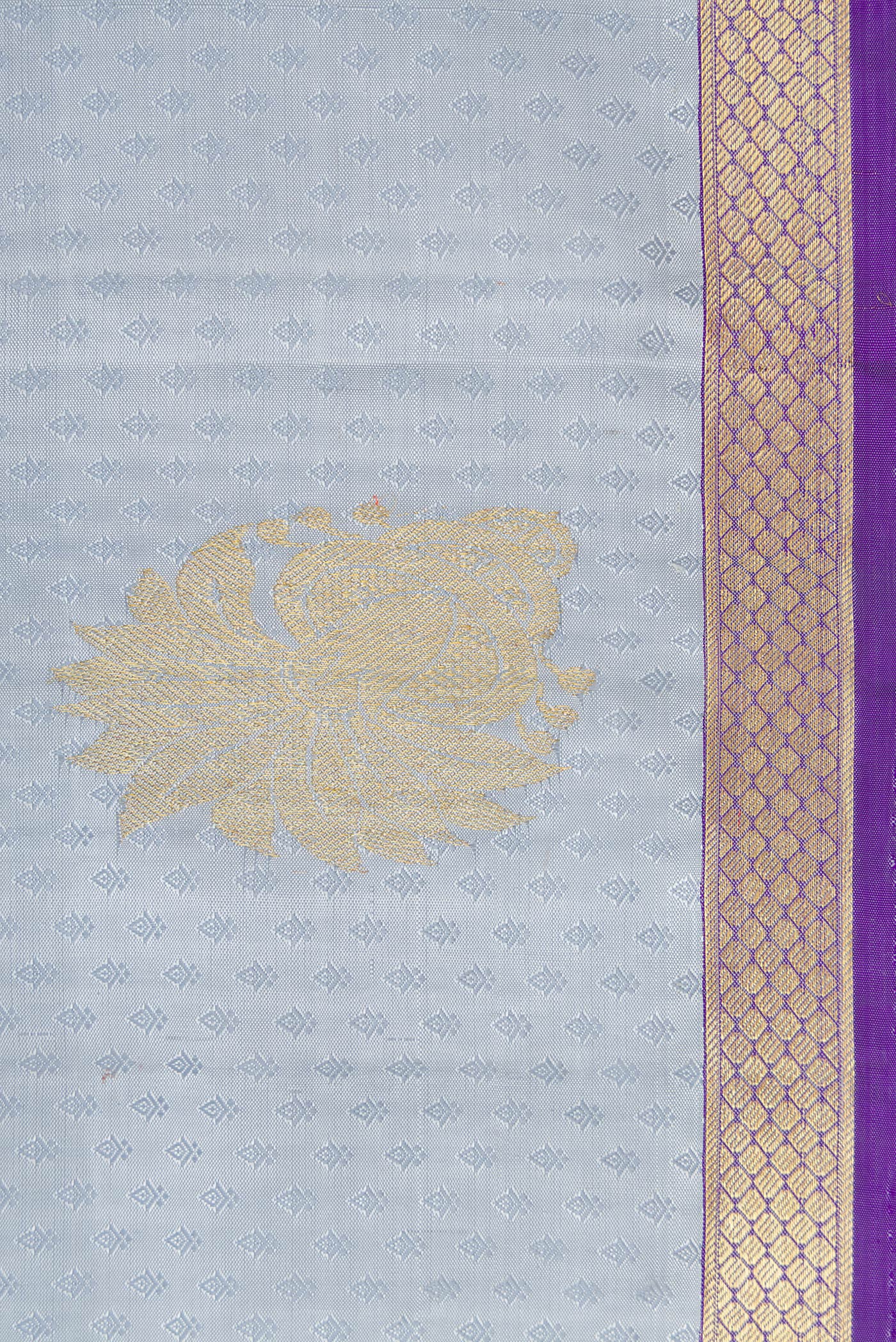 Border image of Pure Silk Pure Zari Grey Dual Tone Kanjivaram Saree with Jacquard With Zari Butta on the body and Zari Border. 