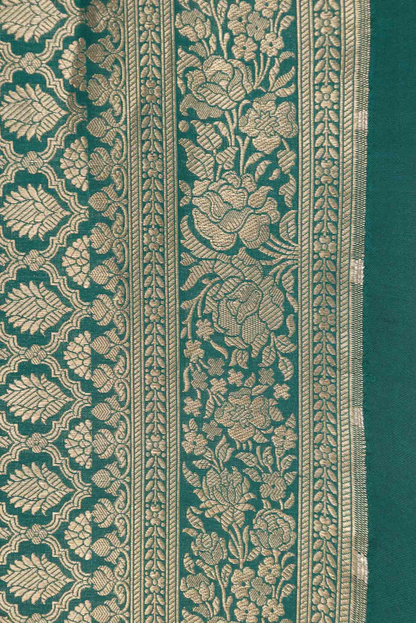 Border image of Green Dual Tone Banarasi Saree with Zari Brocade on the body and Zari Border