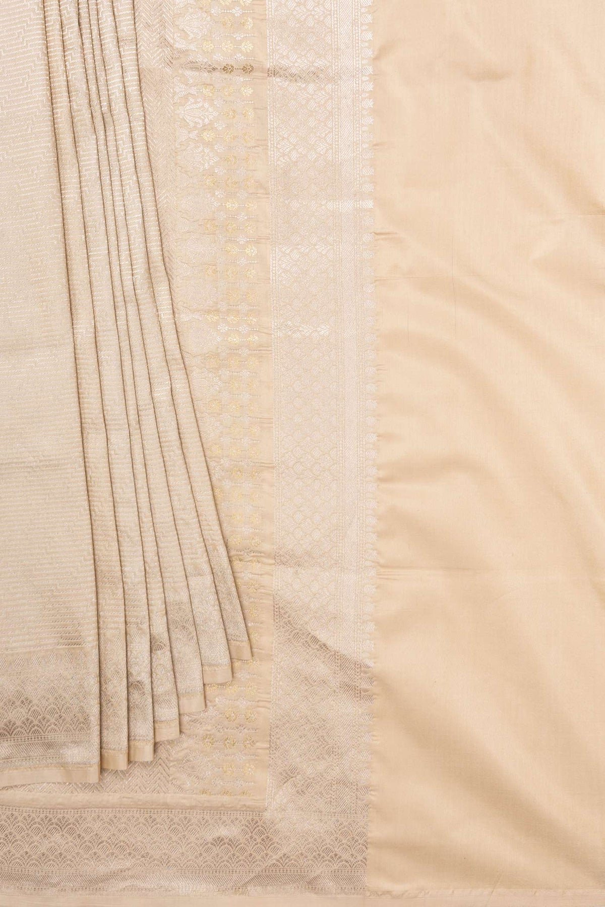 Pleats and pallu of Beige Dual Tone Banarasi Saree with Zari Brocade on the body and Zari Border