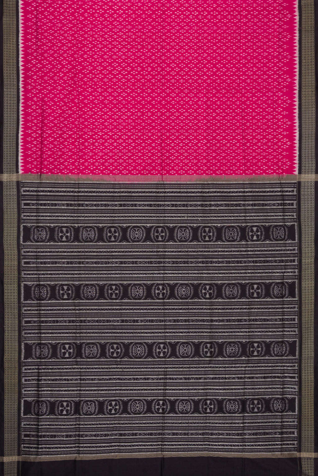 Flat view of Pink Dual Tone Double Ikat Saree with Ikat Print on the body and Thread Border. 