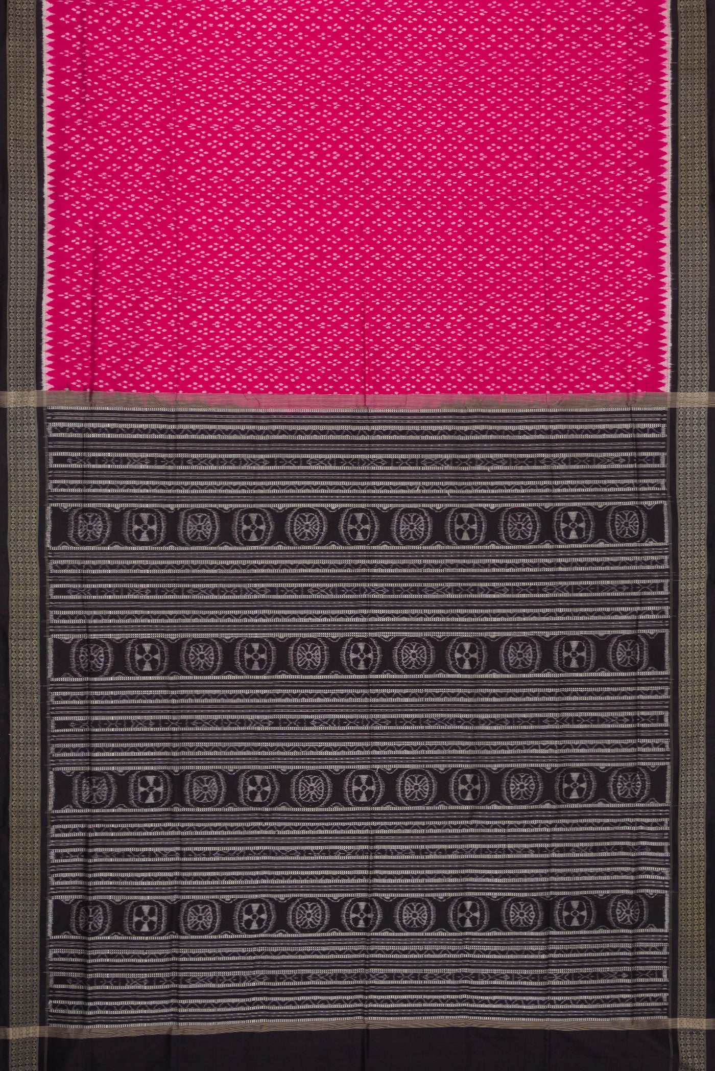 Flat view of Pink Dual Tone Double Ikat Saree with Ikat Print on the body and Thread Border. 