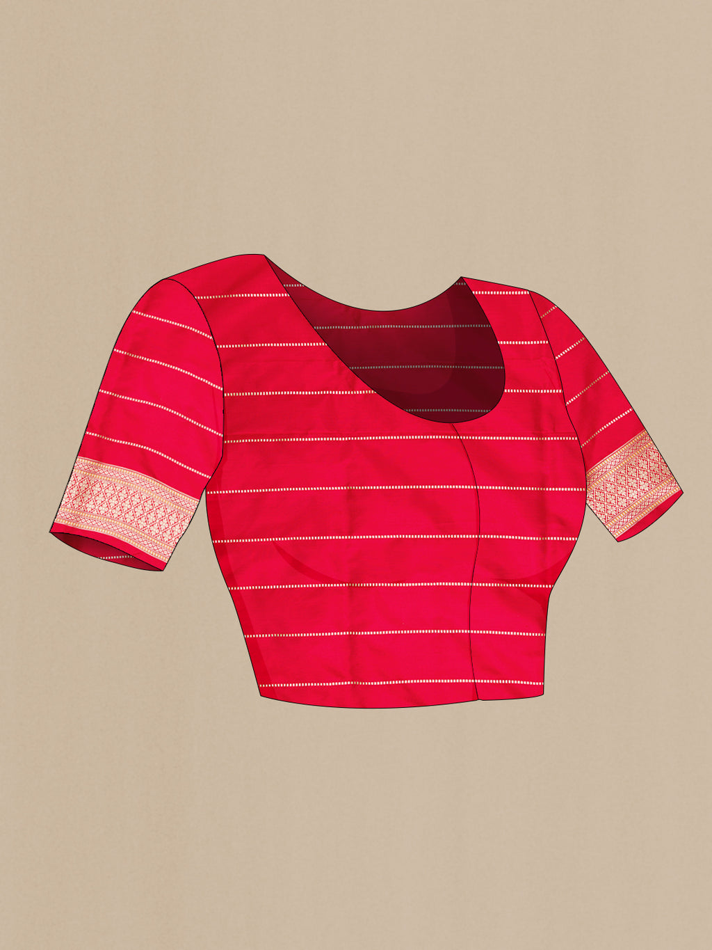 Close up image of the blouse of Red Dual Tone Banarasi Silk Saree with Zari Butta on the body and Fancy Border. 