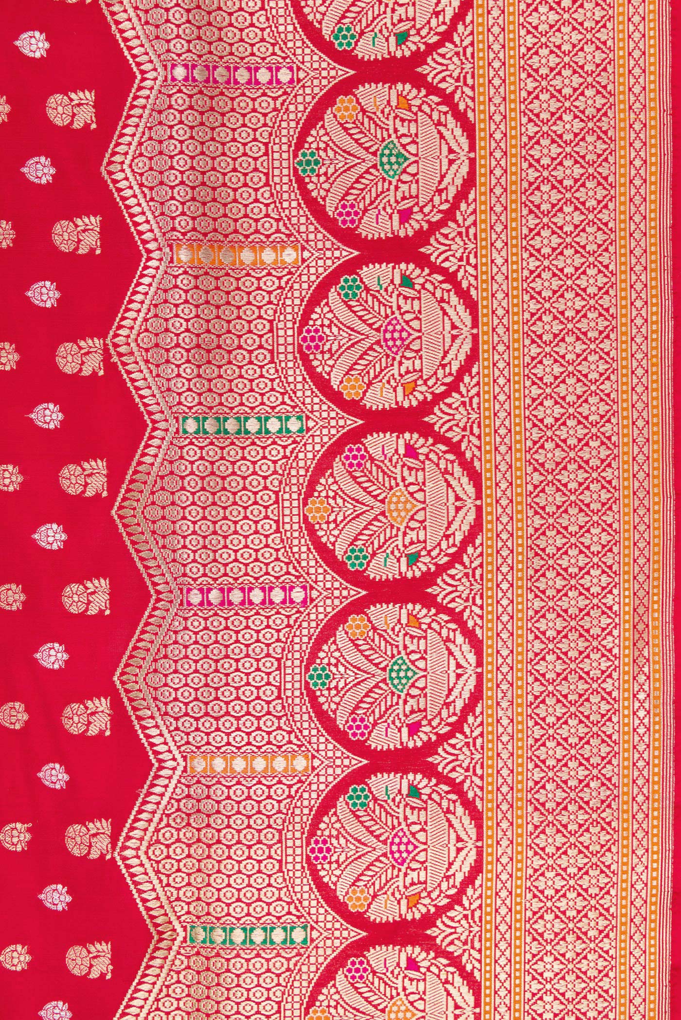 Border image of Red Dual Tone Banarasi Silk Saree with Zari Butta on the body and Fancy Border. 