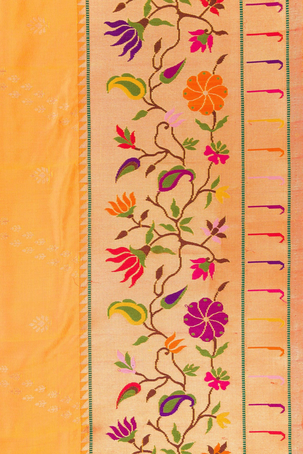 Border image of Mustard Dual Tone Paithani Silk Saree with Zari Butta on the body and Zari Border. 
