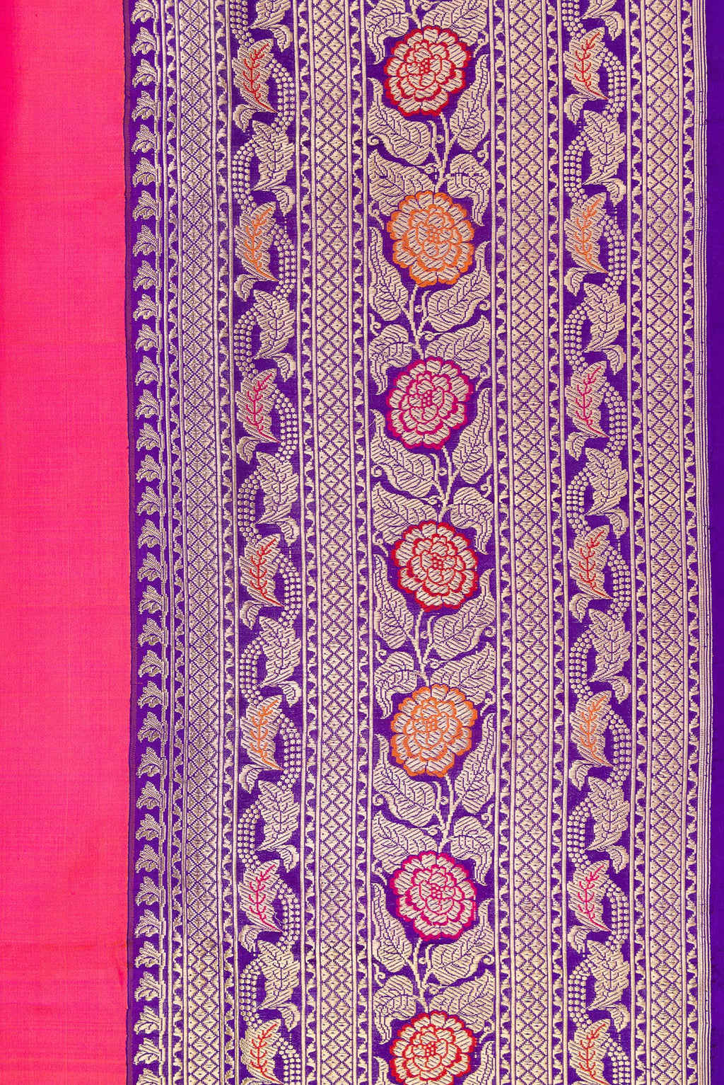 Border image of Coral Dual Tone Banarasi Silk Saree with Zari Butta on the body and Zari Border. 