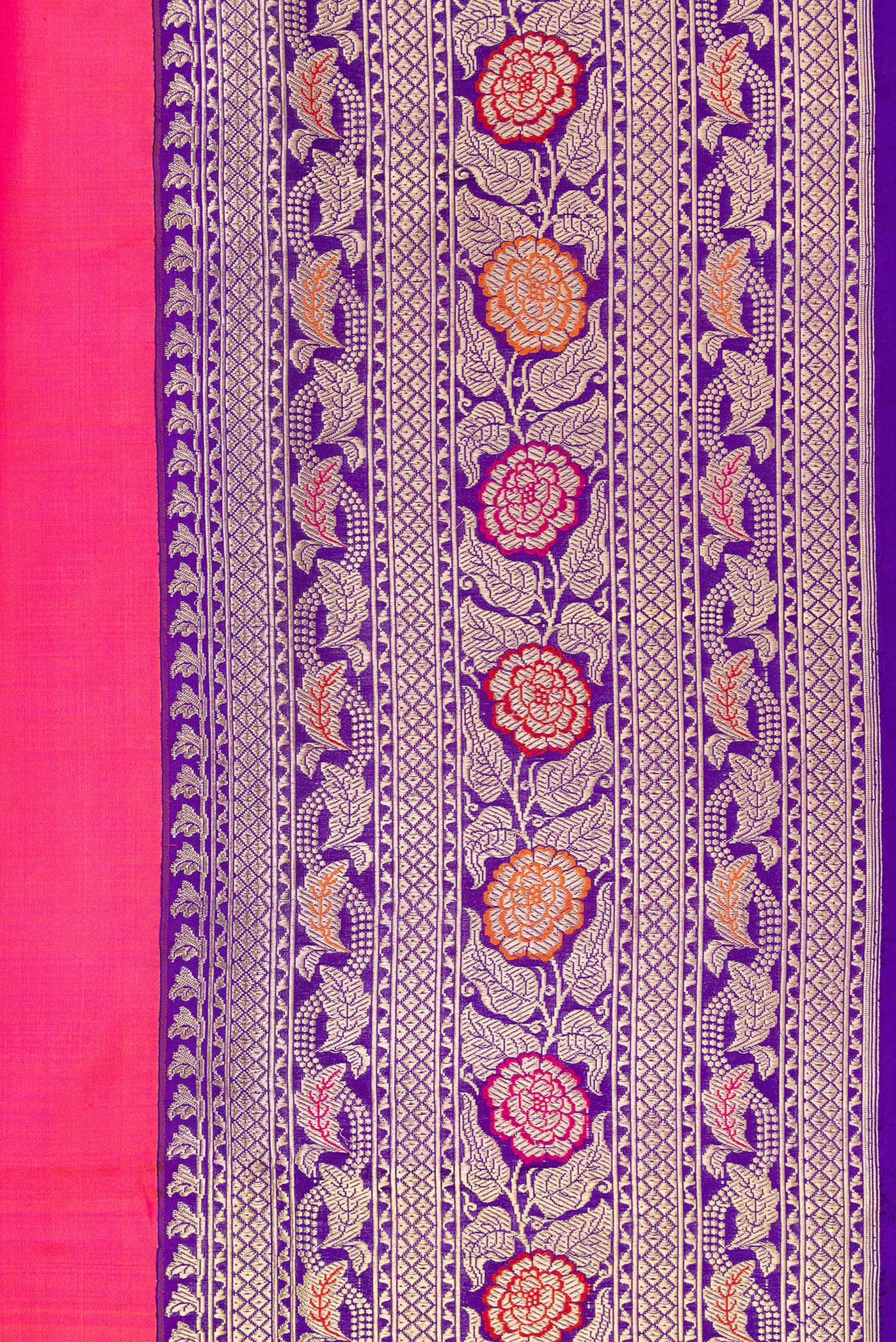Border image of Coral Dual Tone Banarasi Silk Saree with Zari Butta on the body and Zari Border. 