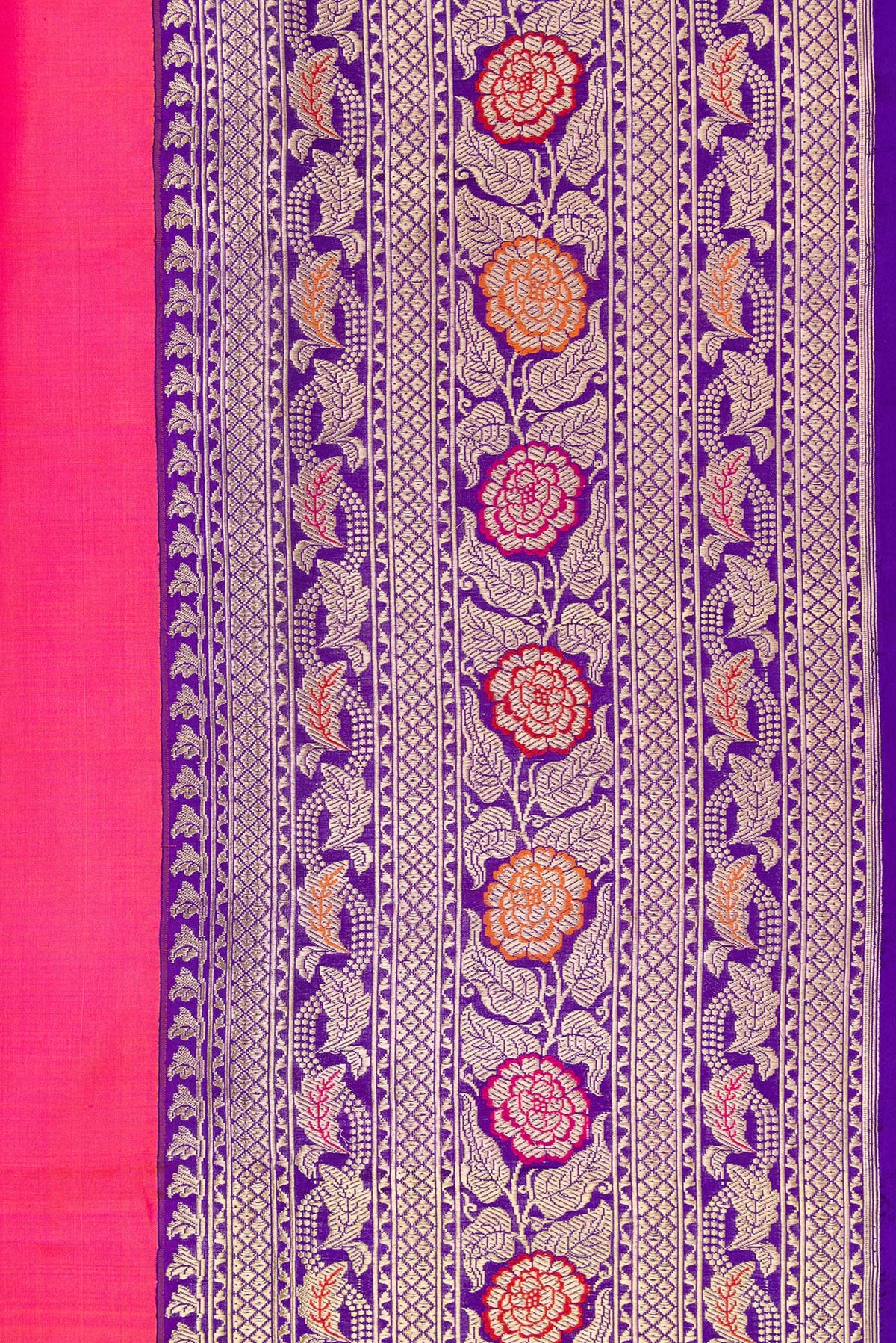 Border image of Coral Dual Tone Banarasi Silk Saree with Zari Butta on the body and Zari Border. 