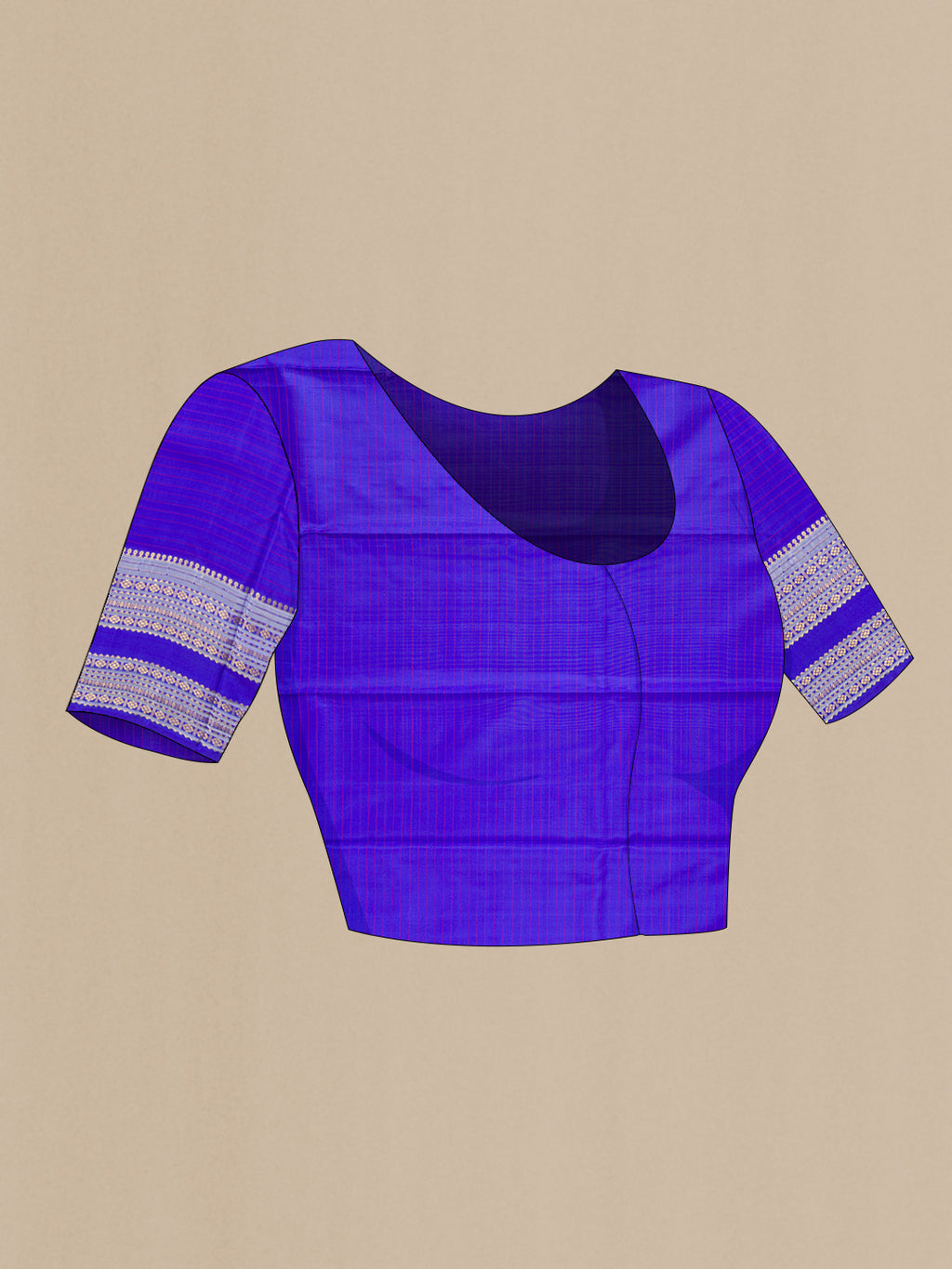 Close up image of the blouse of Pure Silk Pure Zari Yellow Kanjivaram Saree with Checked design on the body and Temple Border. 