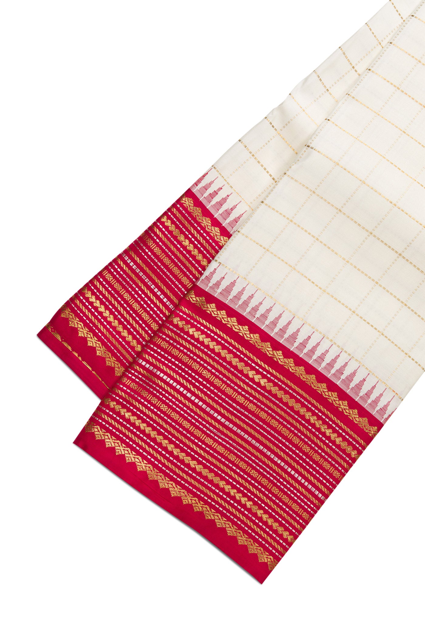 Sandal Silk Dhoti With Angavastram (8X4) Muzham with Checked design on the body and Zari Border