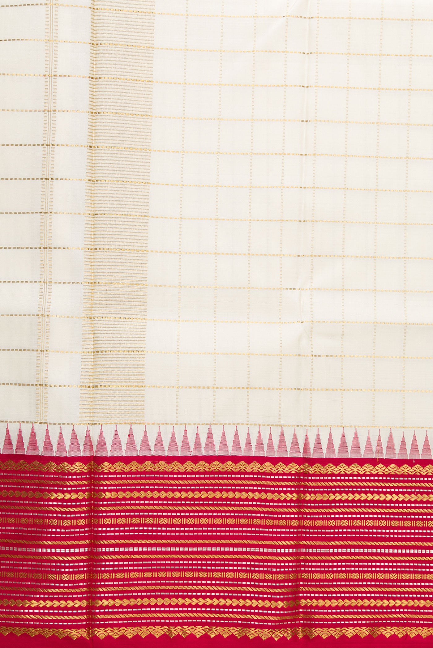 Sandal Silk Dhoti With Angavastram (8X4) Muzham with Checked design on the body and Zari Border