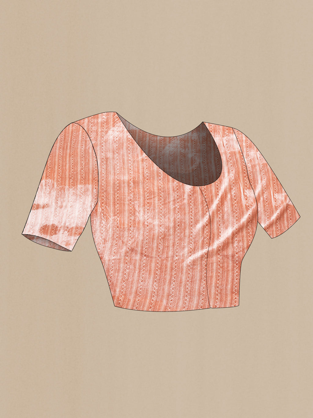 Close up image of the blouse of Peach Dual Tone Georgette Saree with Zari Brocade on the body and Zari Border. 