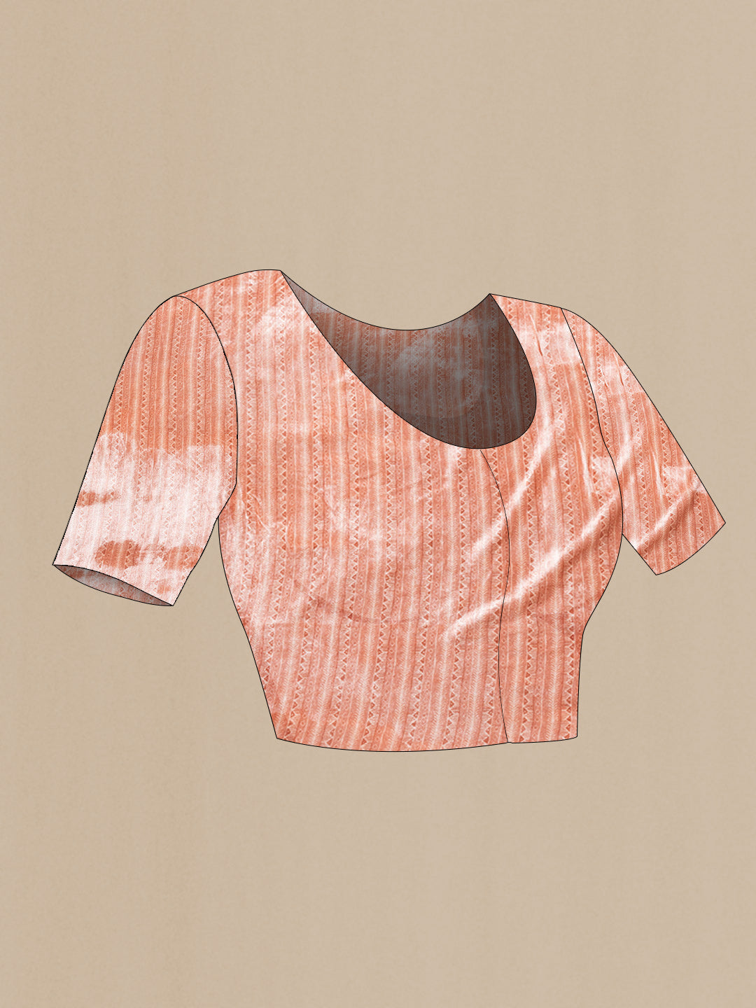 Close up image of the blouse of Peach Dual Tone Georgette Saree with Zari Brocade on the body and Zari Border. 