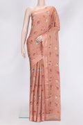 Peach Dual Tone Georgette Saree with Zari Brocade on the body and Zari Border.  displayed on a mannequin