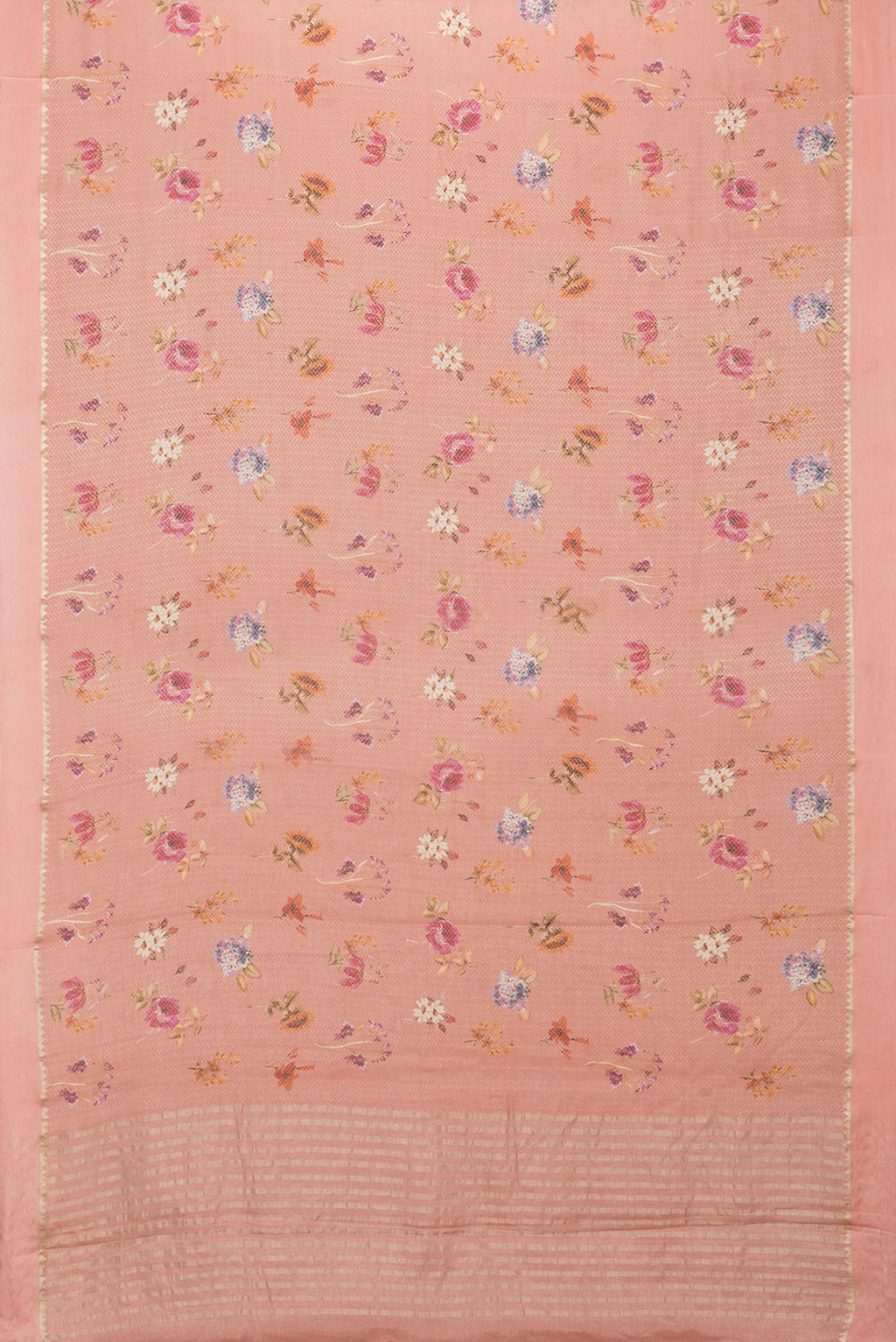 Flat view of Peach Dual Tone Georgette Saree with Zari Brocade on the body and Zari Border. 