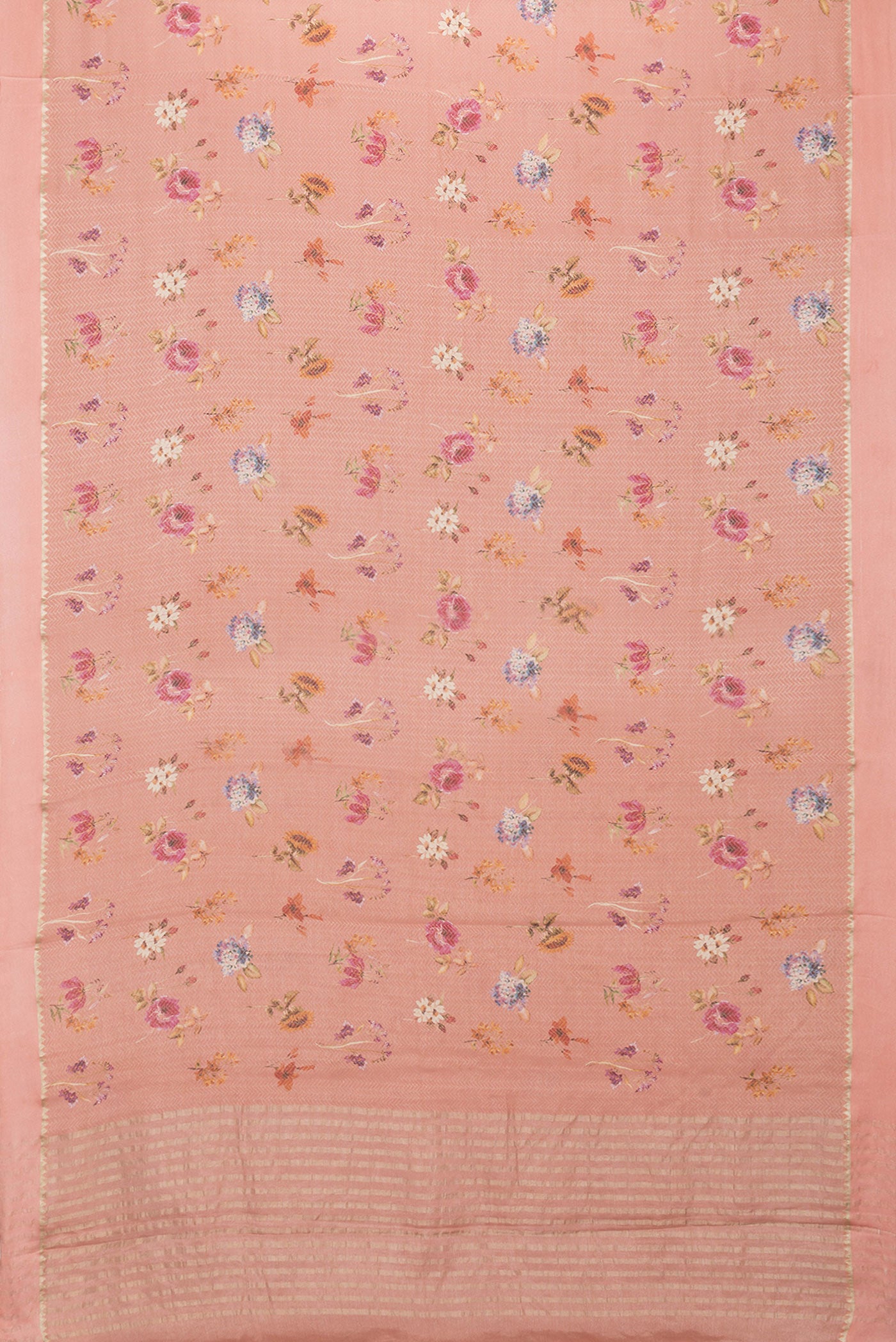 Flat view of Peach Dual Tone Georgette Saree with Zari Brocade on the body and Zari Border. 