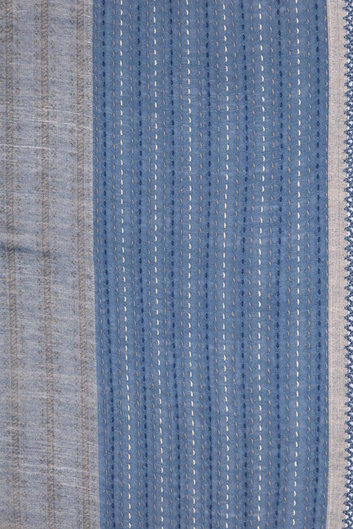 Border image of Blue Dual Tone Tussar Saree with Zari Brocade on the body and Embroidery Border