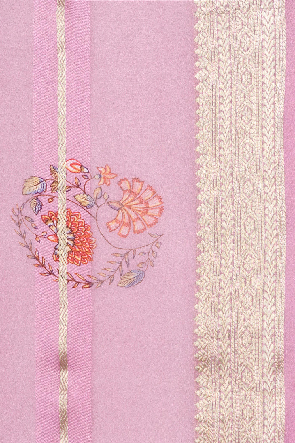Border image of Pink Dual Tone Mysore Georgette Saree with Printed design on the body and Zari Border. 