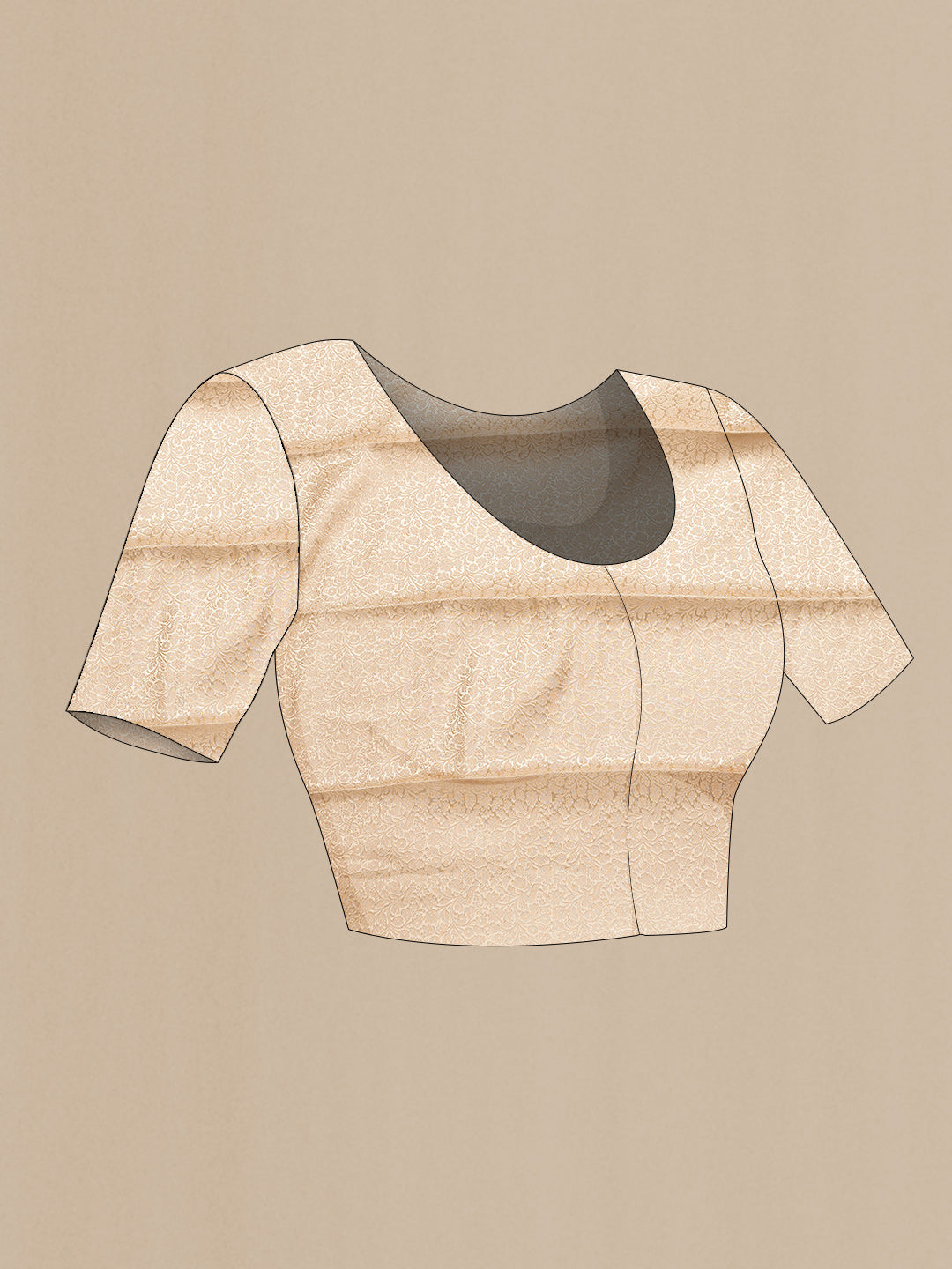 Close up image of the blouse of Peach Dual Tone Mysore Georgette Saree with Stripes on the body and Zari Border. 