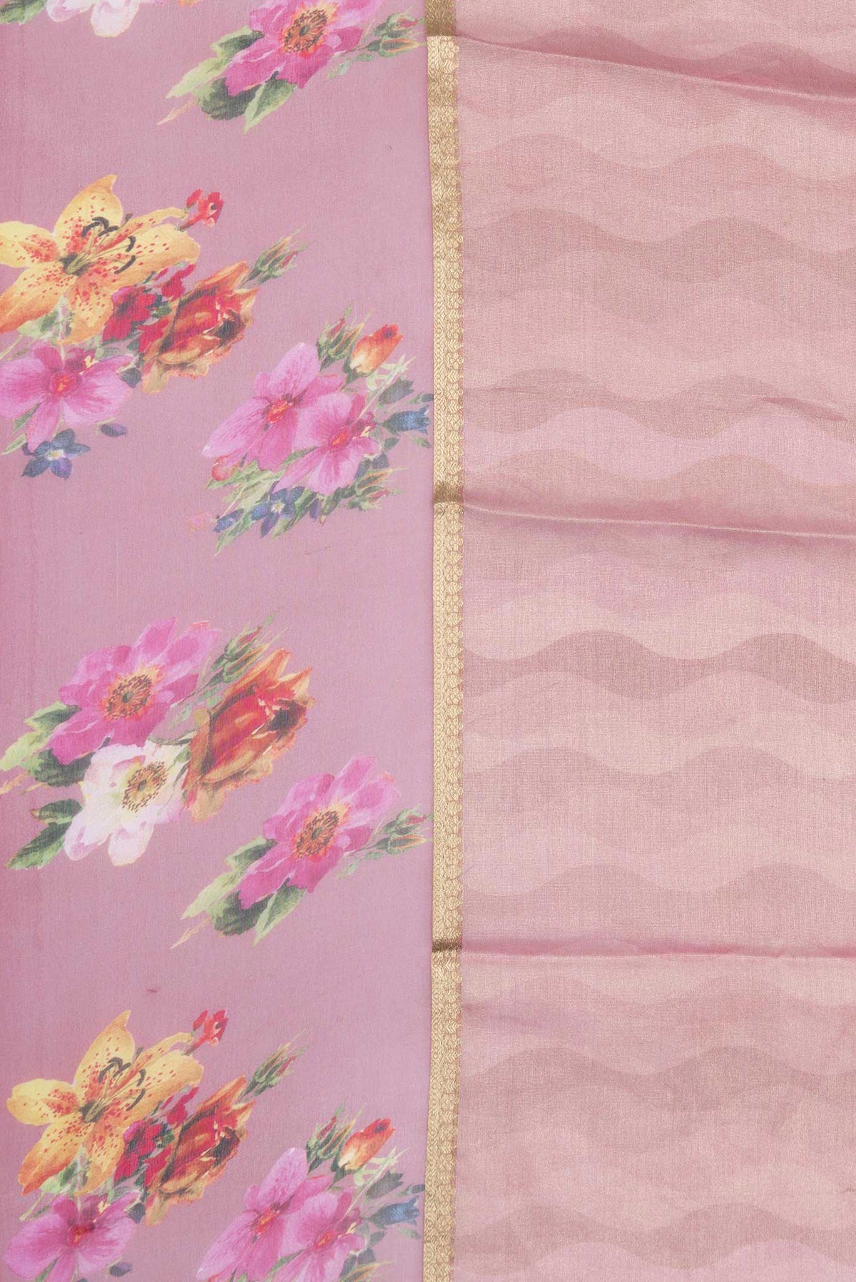 Border image of Pink Dual Tone Mysore Georgette Saree with Zari Brocade on the body and Zari Border
