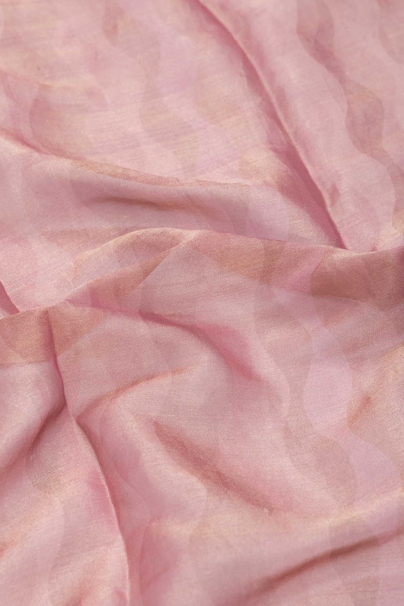 Close up of Pink Dual Tone Mysore Georgette Saree with Zari Brocade on the body and Zari Border displaying folds