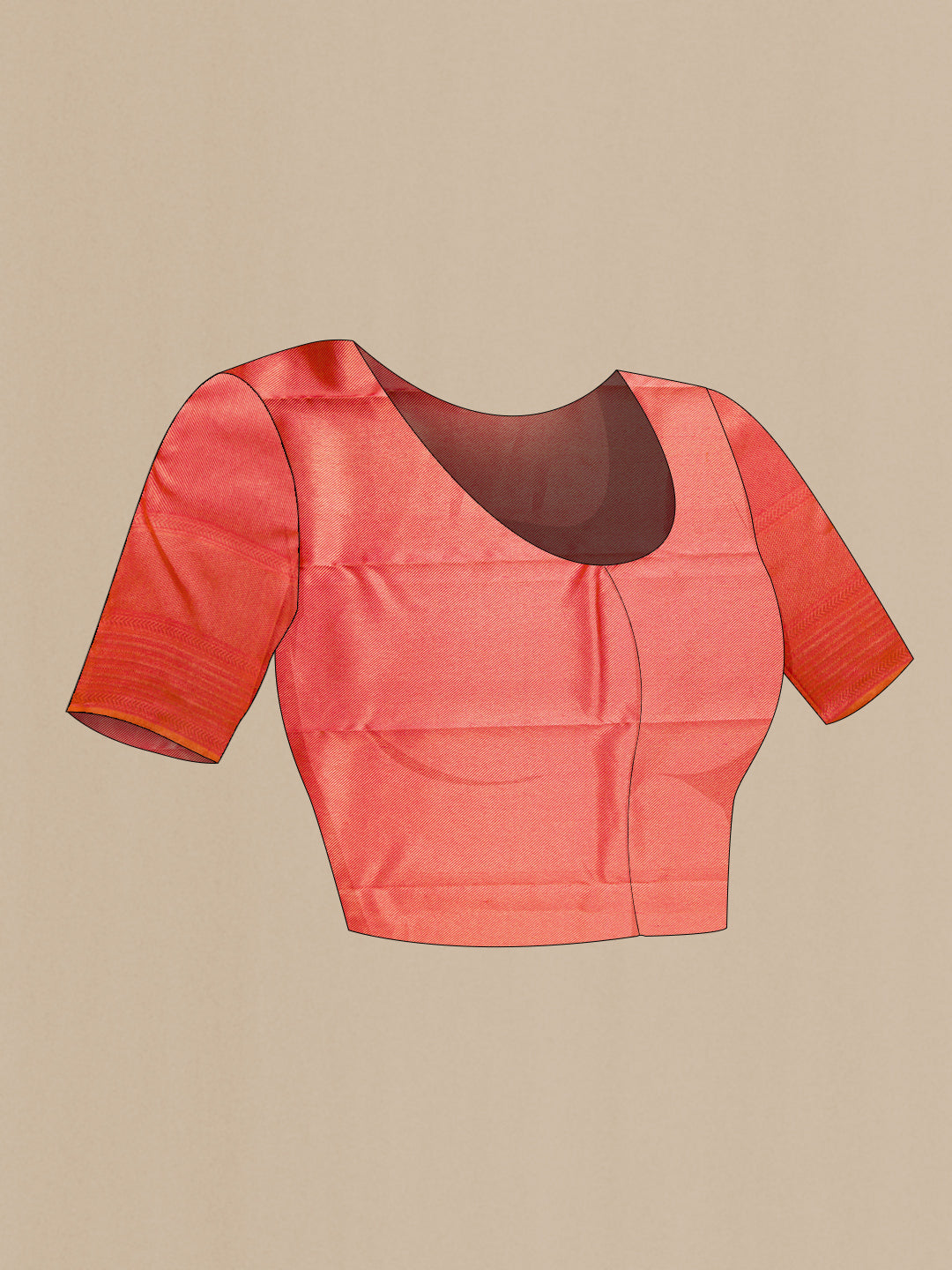 Close up image of the blouse of Brick Orange Dual Tone Kanjivaram Silk Saree with Zari Brocade on the body and Fancy Border. 