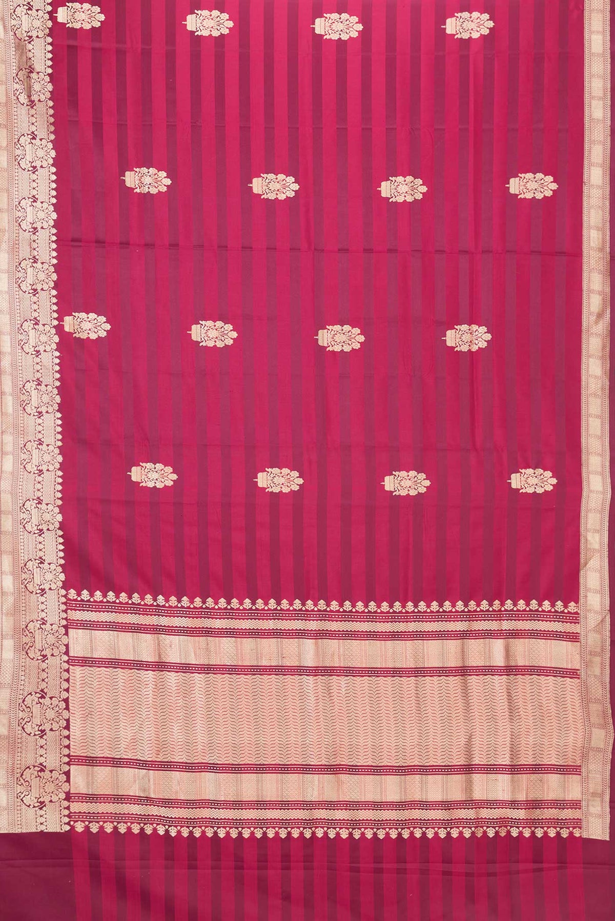 Flat view of Pink Dual Tone Banarasi Saree with Zari Butta on the body and Zari Border
