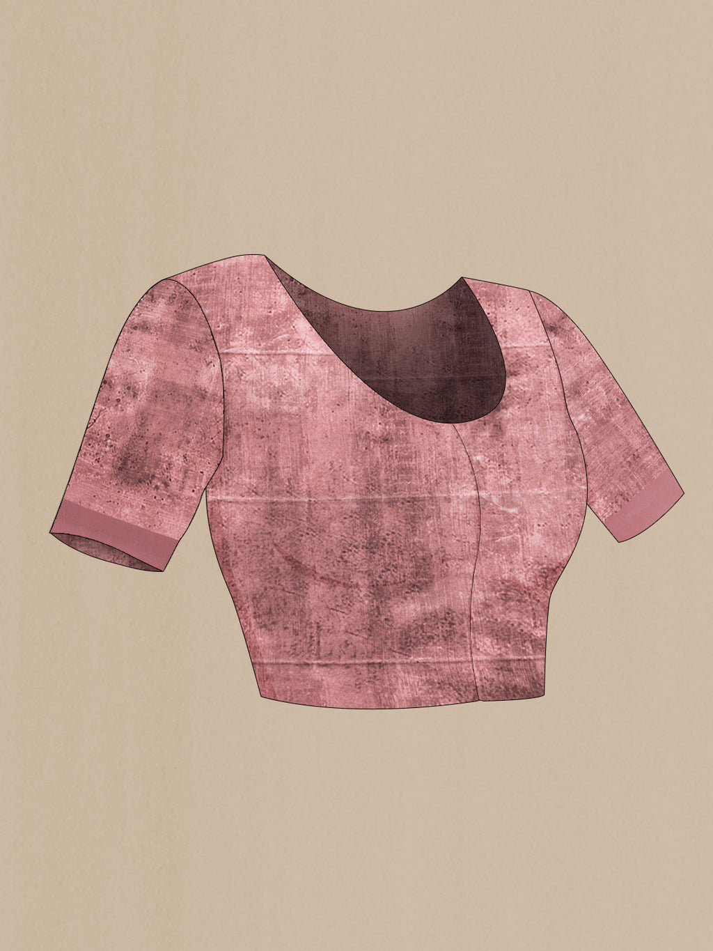 Close up image of the blouse of Pink Dual Tone Mysore Chiffon Saree with Printed design on the body and Zari Border. 