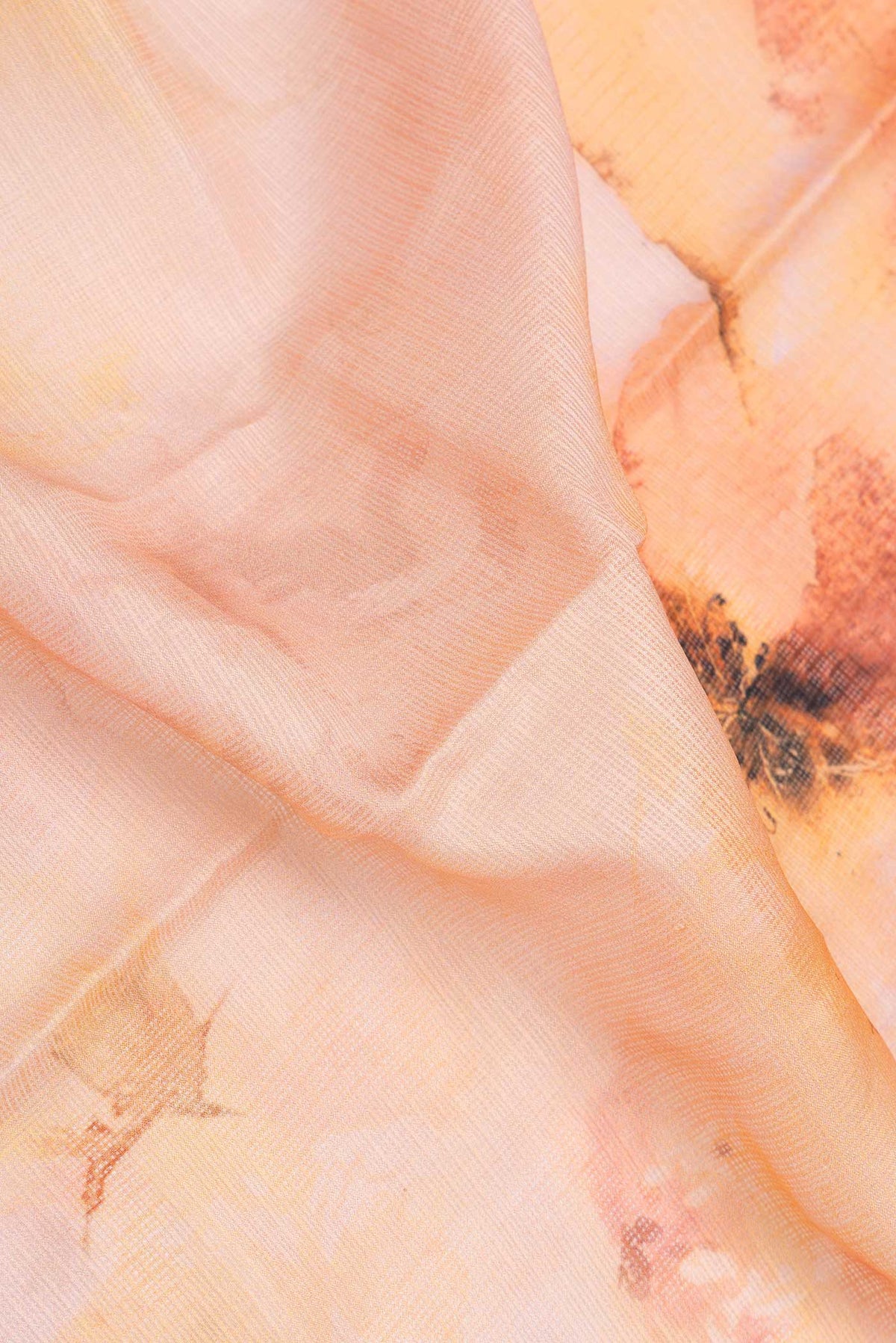 Close up of Pink Dual Tone Blended Kota Silk Saree with Printed design on the body and Zari Border displaying folds