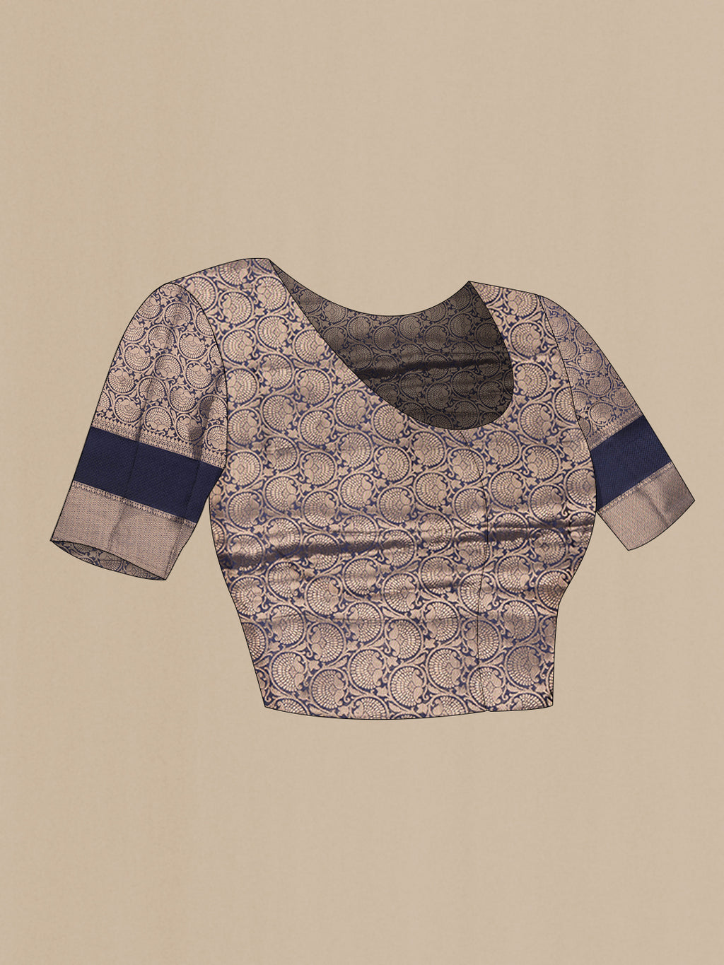Close up image of the blouse of Brown Dual Tone Tussar Silk Saree with Stripes on the body and Zari Border. 