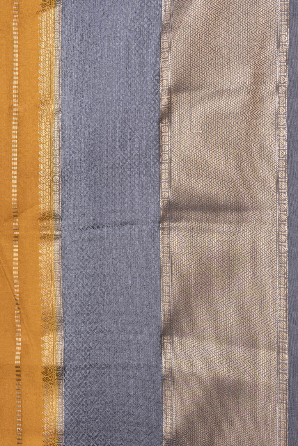 Border image of Mustard Dual Tone Tussar Silk Saree with Stripes on the body and Zari Border. 