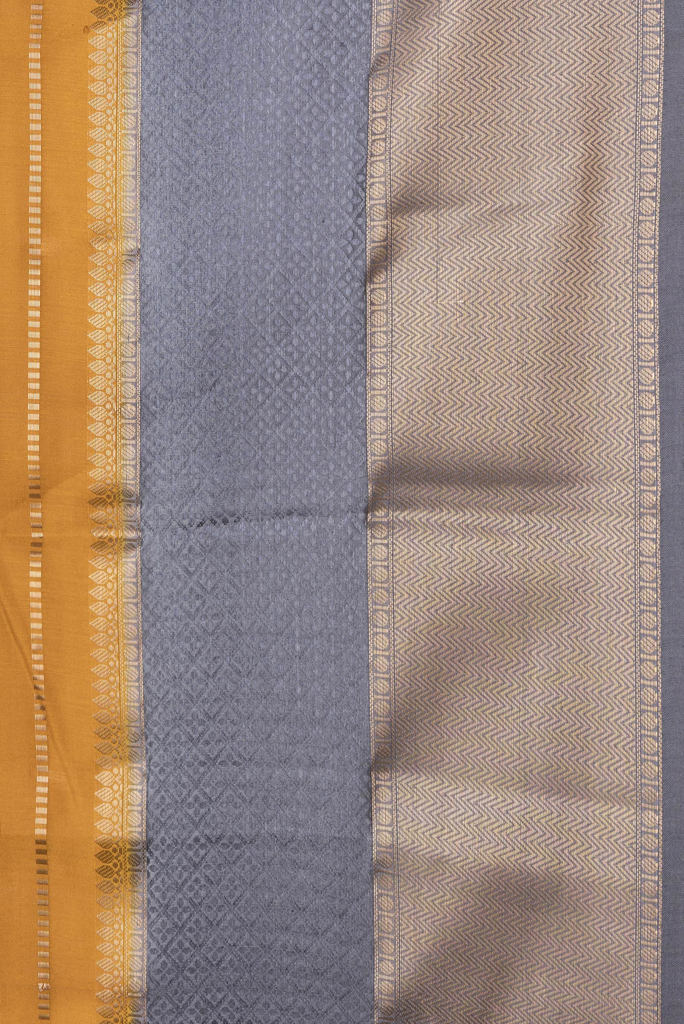 Border image of Mustard Dual Tone Tussar Silk Saree with Stripes on the body and Zari Border. 