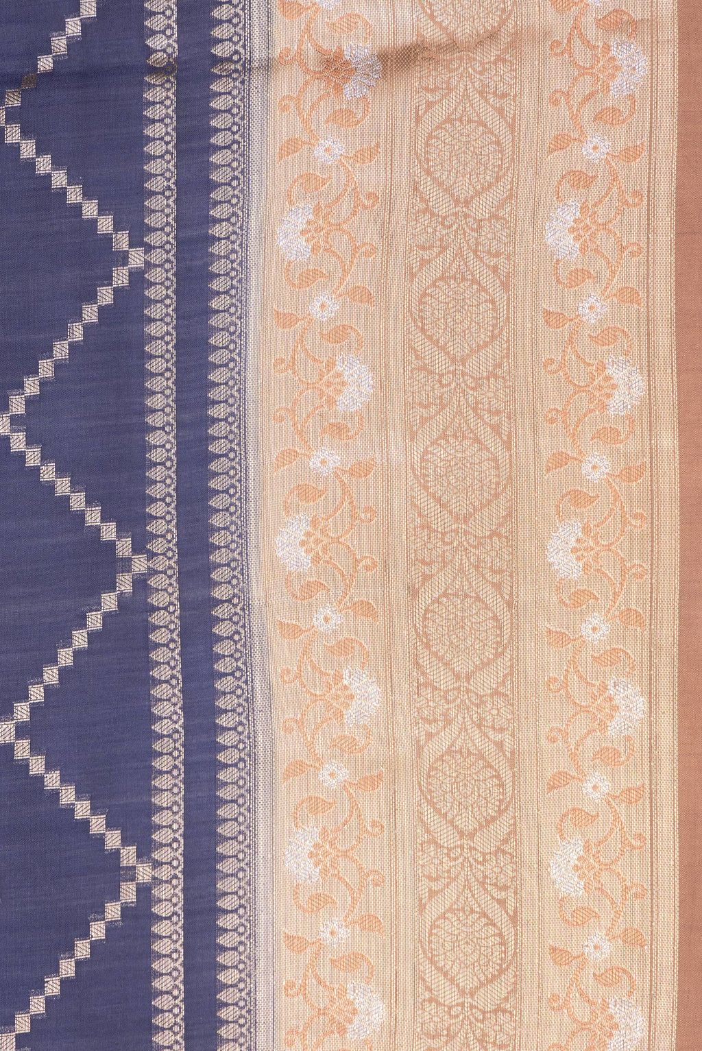 Border image of Navy Blue Dual Tone Tussar Silk Saree with Zari Brocade on the body and Zari Border. 