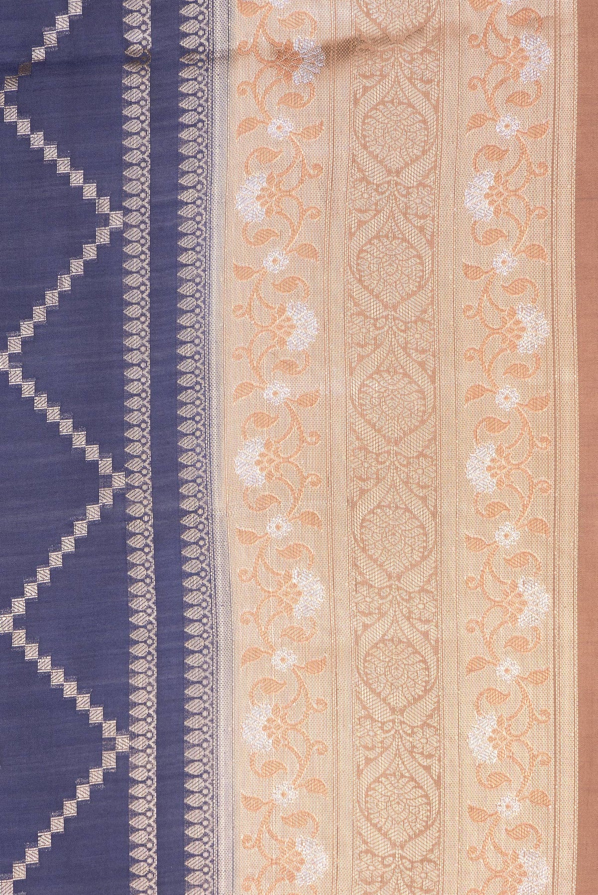 Border image of Navy Blue Dual Tone Tussar Silk Saree with Zari Brocade on the body and Zari Border. 