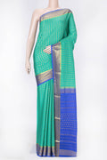Sea Green Dual Tone Mysore Crepe Saree with Checked design on the body and Zari Border displayed on a mannequin