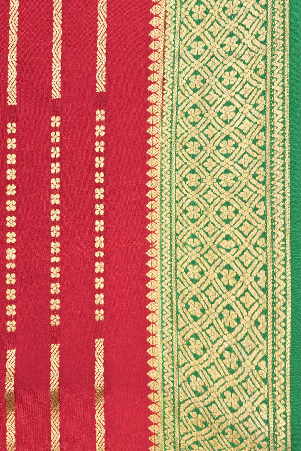 Border image of Red Dual Tone Mysore Silk Saree with Zari Brocade on the body and Zari Border. 