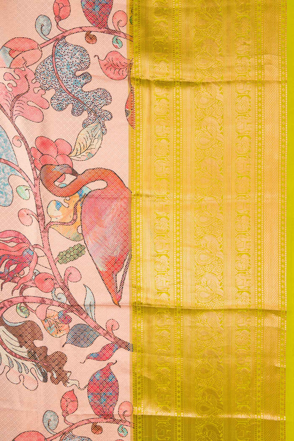 Border image of Rose Gold Dual Tone Kanjivaram Silk Saree with Printed design on the body and Zari Border. 