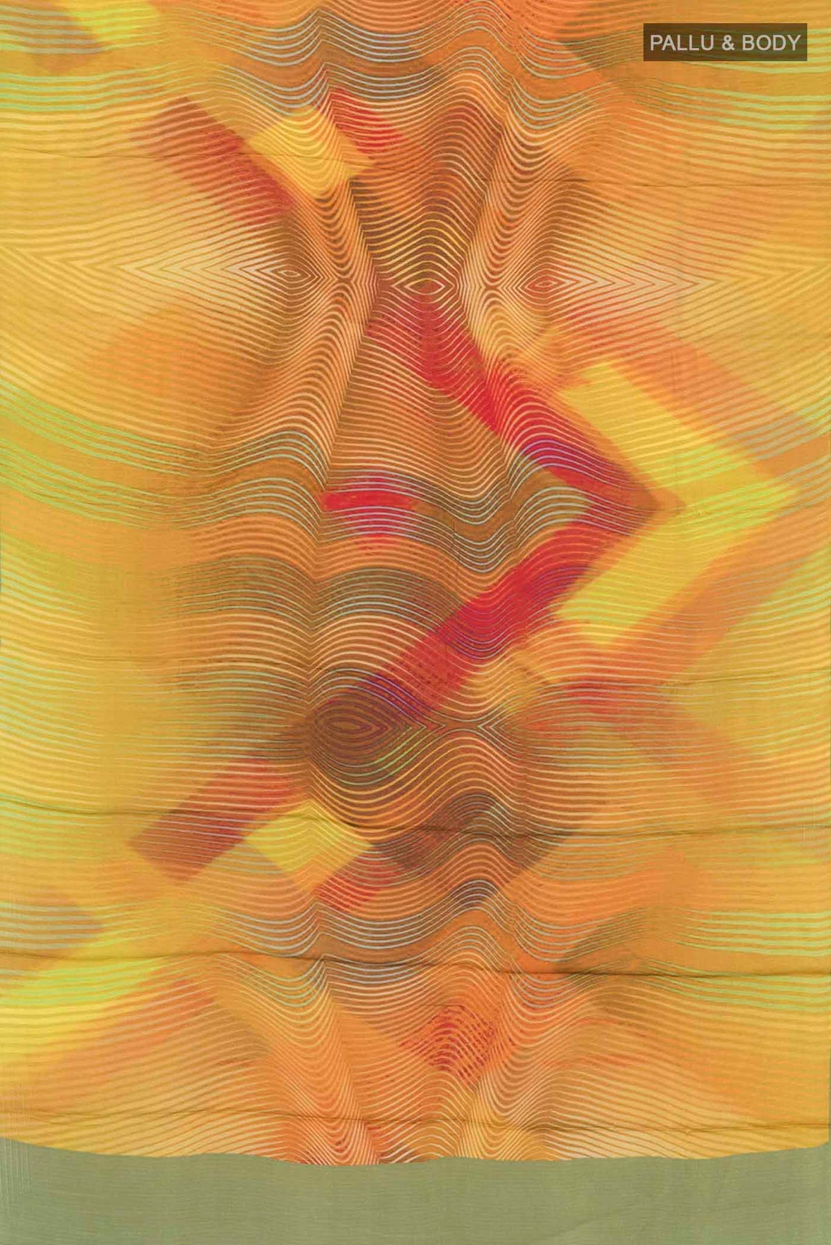 Flat view of Multi Color Satin Silk Saree with Abstract Print on the body and Plain Border