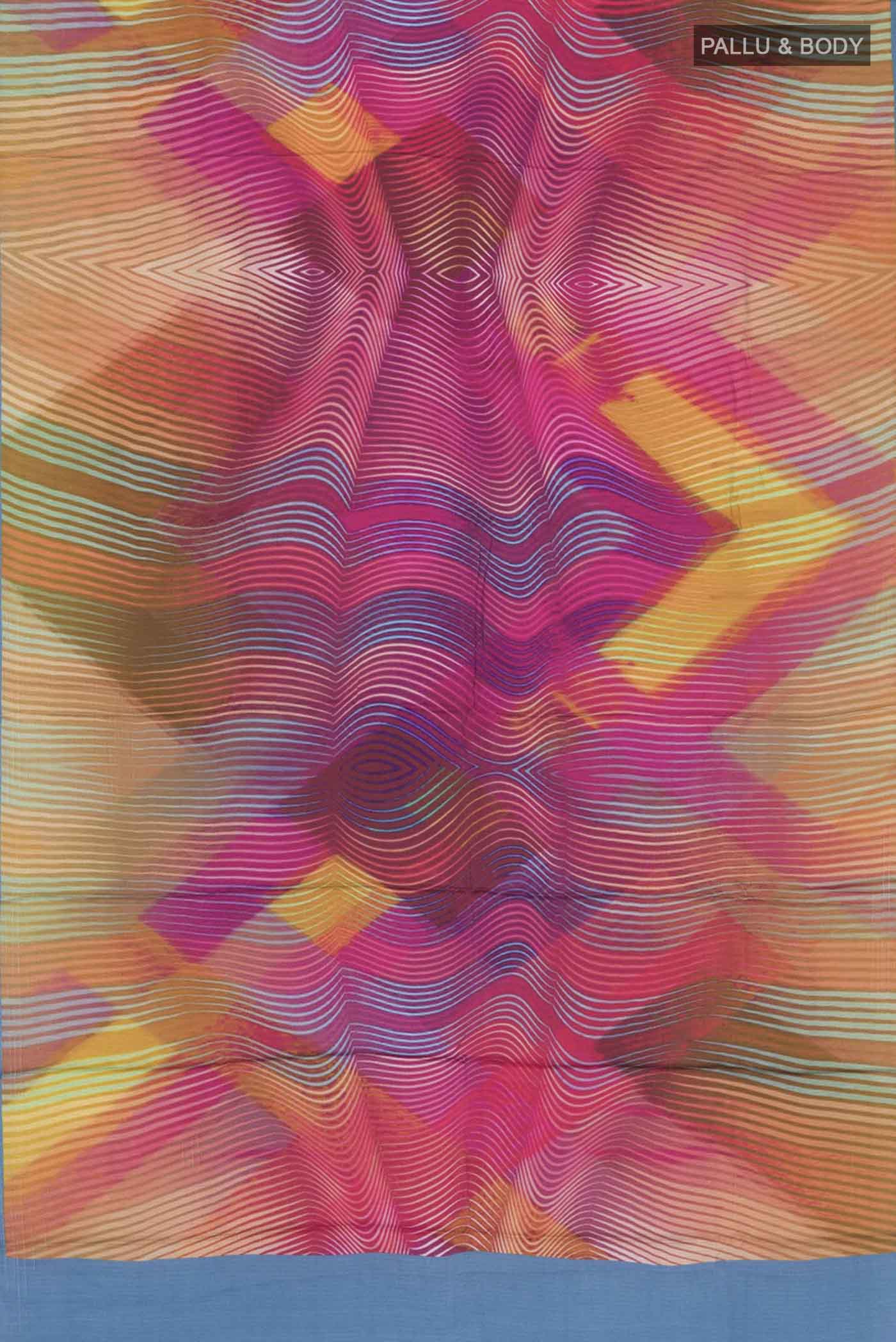 Flat view of Multi Color Satin Silk Saree with Abstract Print on the body and Plain Border