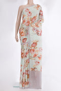 Pista Green Mysore Chiffon Saree with Floral Print on the body and Plain Border.  displayed on a mannequin