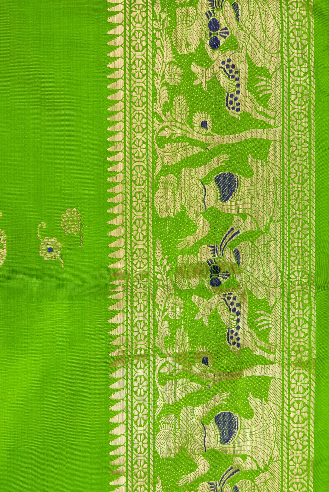 Border image of Parrot Green Dual Tone Baluchari Silk Saree with Zari And Thread Butta on the body and Zari Border. 