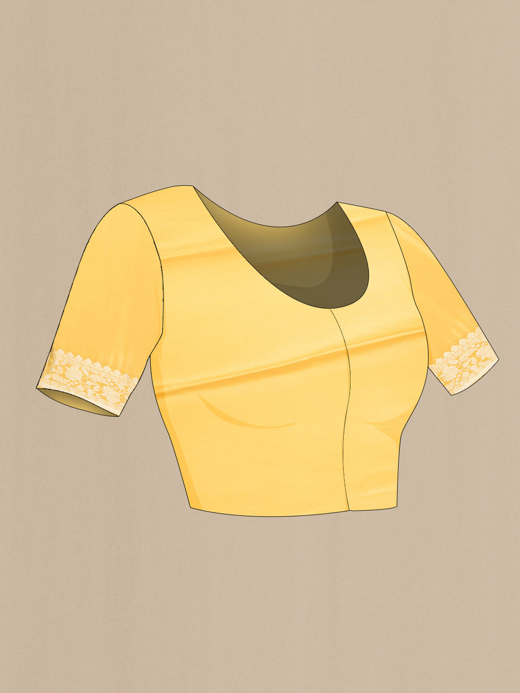 Close up image of the blouse of Yellow Dual Tone Georgette Saree with Zari Brocade on the body and Fancy Border. 