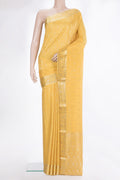 Yellow Dual Tone Georgette Saree with Zari Brocade on the body and Fancy Border.  displayed on a mannequin