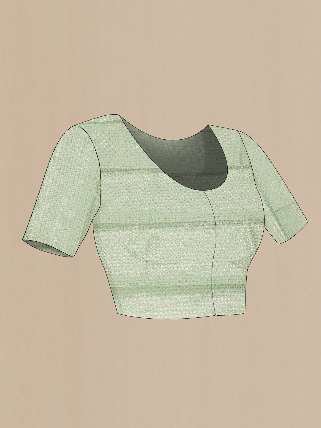 Close up image of the blouse of Sea Green Dual Tone Mysore Georgette Saree with Stripes on the body and Zari Border