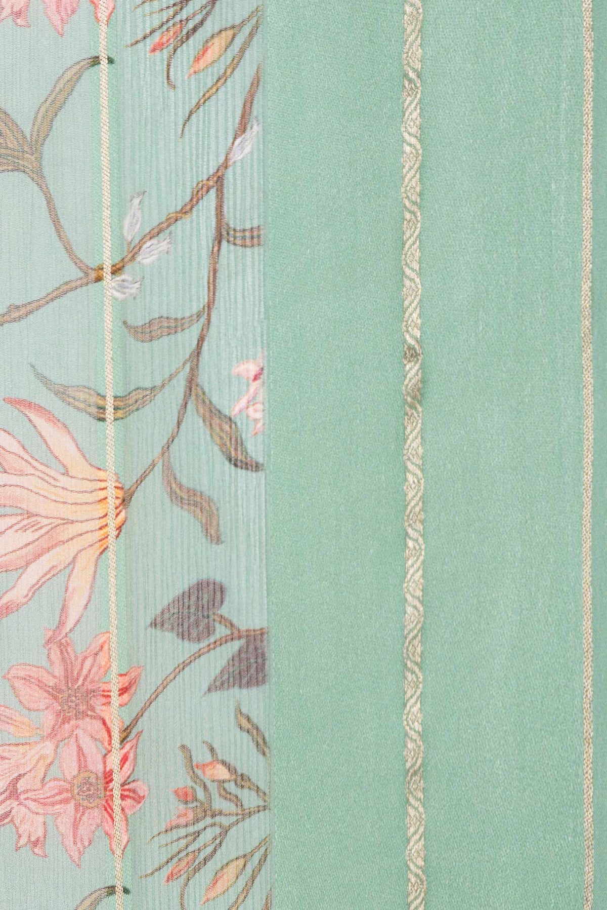 Border image of Green Dual Tone Mysore Chiffon Saree with Printed design on the body and Zari Border