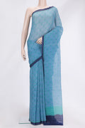 Sky Blue Dual Tone Mysore Chiffon Saree with Printed design on the body and Printed Border.  displayed on a mannequin