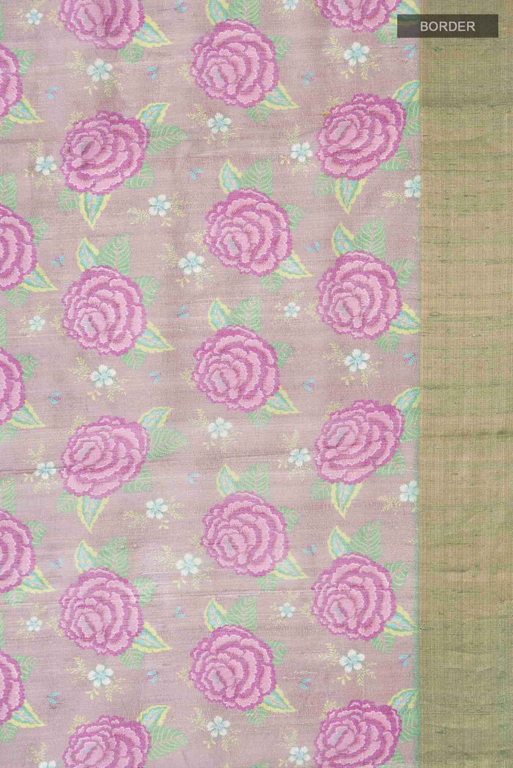 Border image of Lavender Bhagalpuri Tussar Silk Saree with Printed design on the body and Zari Border