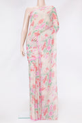 Beige Dual Tone Mysore Chiffon Saree with Printed design on the body and Plain Border.  displayed on a mannequin