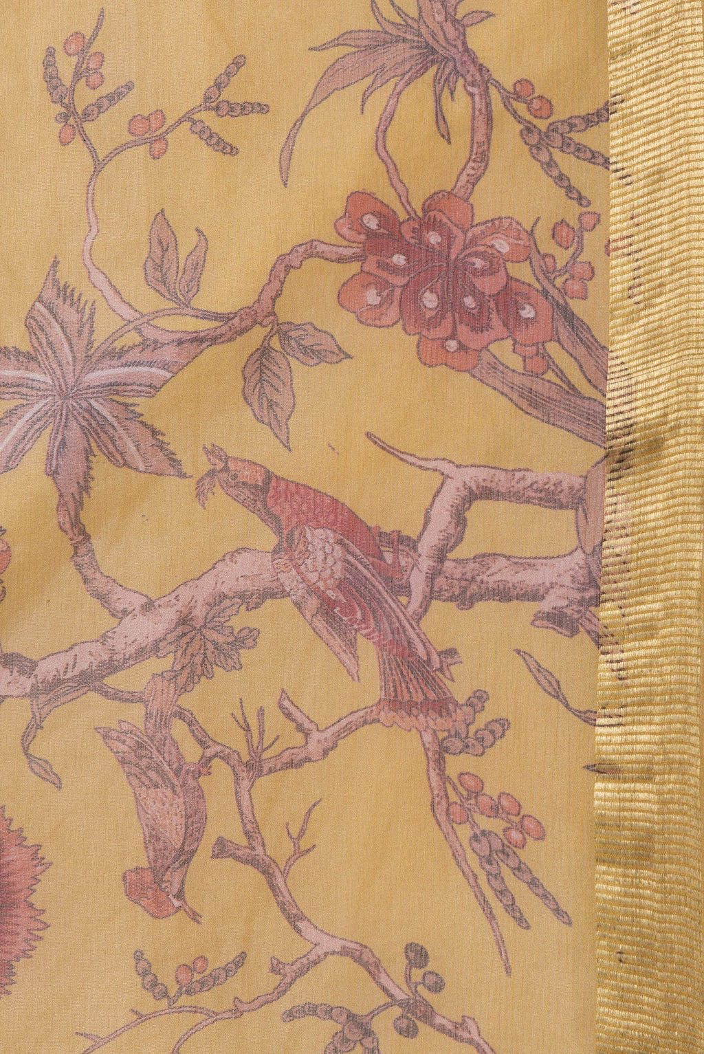 Border image of Mustard Dual Tone Mysore Chiffon Saree with Printed design on the body and Zari Border. 