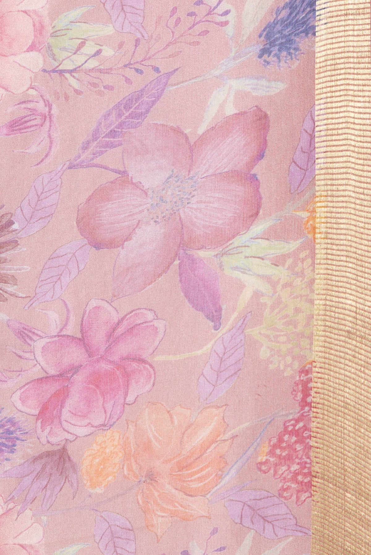 Border image of Pink Dual Tone Mysore Chiffon Saree with Printed design on the body and Zari Border. 